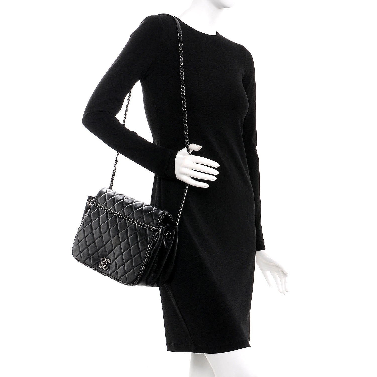 Chanel Calfskin Quilted Large CC Enchained Accordion Flap Black 2 of 8