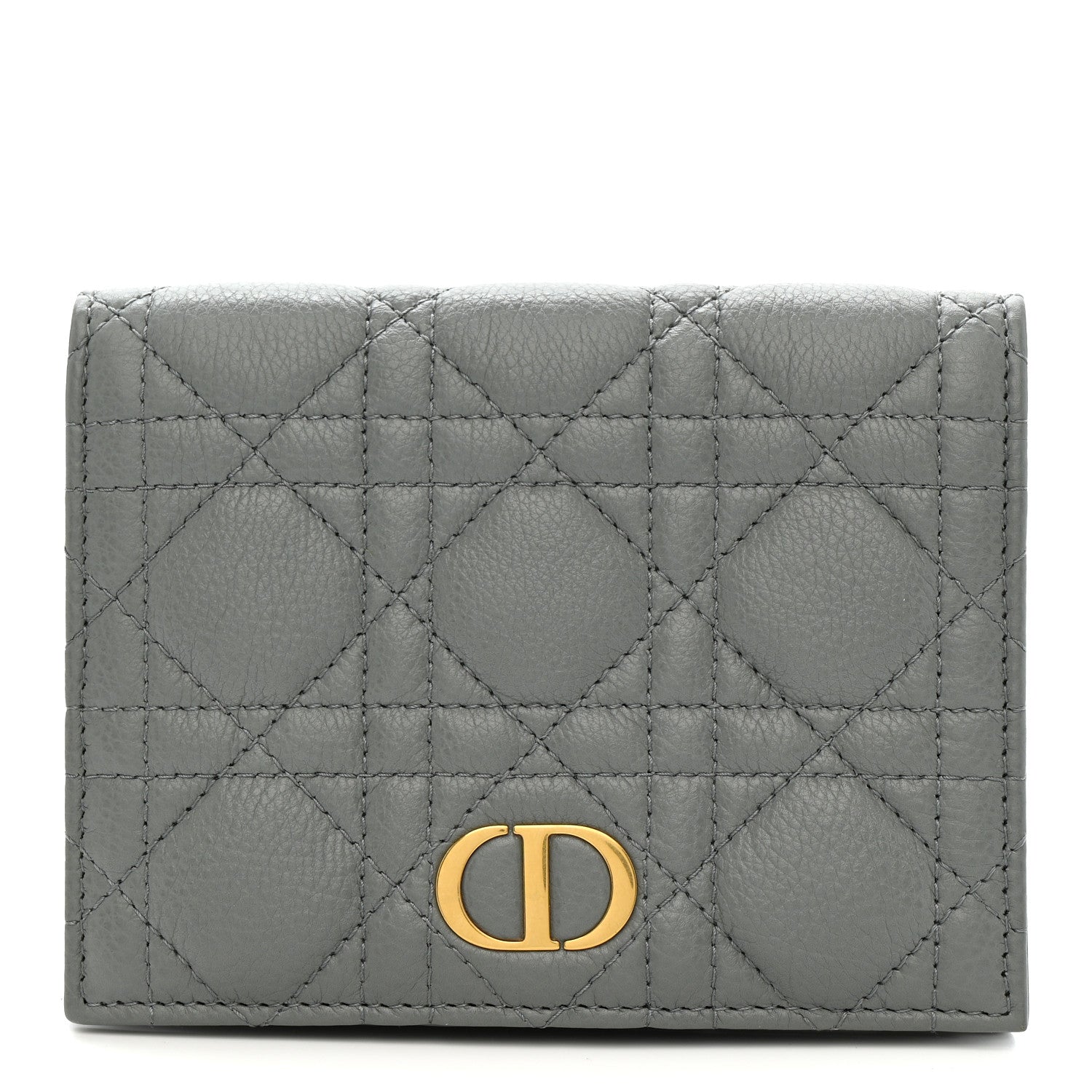 Christian Dior Grained Calfskin Supple Cannage Caro Medium Wallet Grey 1 of 7
