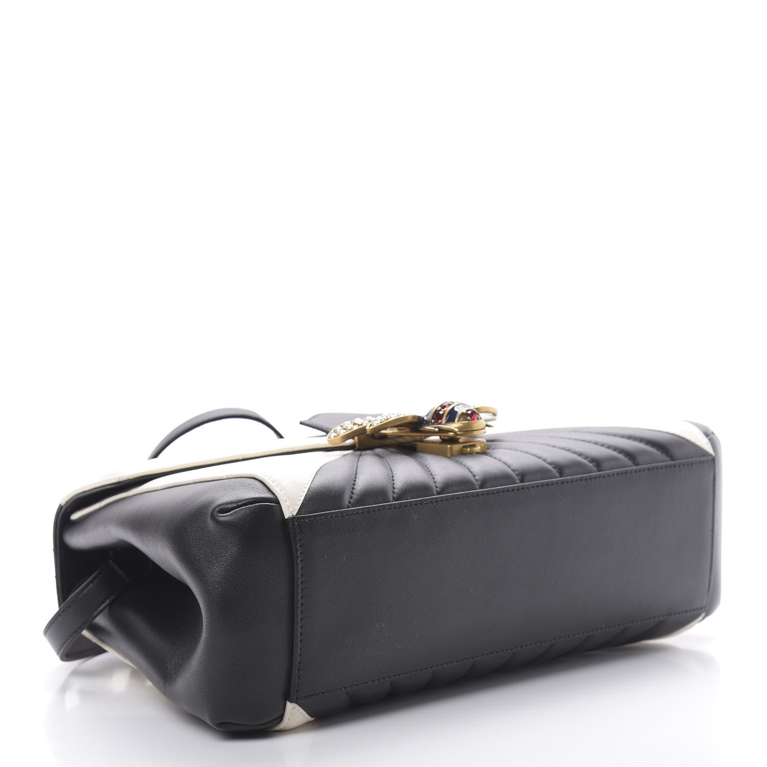 Gucci Calfskin Bamboo Trapuntata Queen Margaret Top Handle Bag Mystic White Black 4 of 10