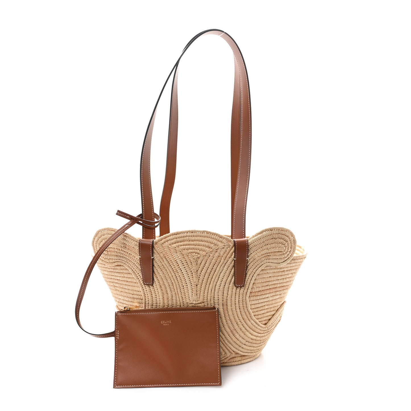 Braided Raffia Calfskin Triomphe Small Panier Tan