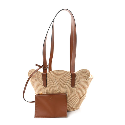 Celine Braided Raffia Calfskin Triomphe Small Panier Tan 3 of 12