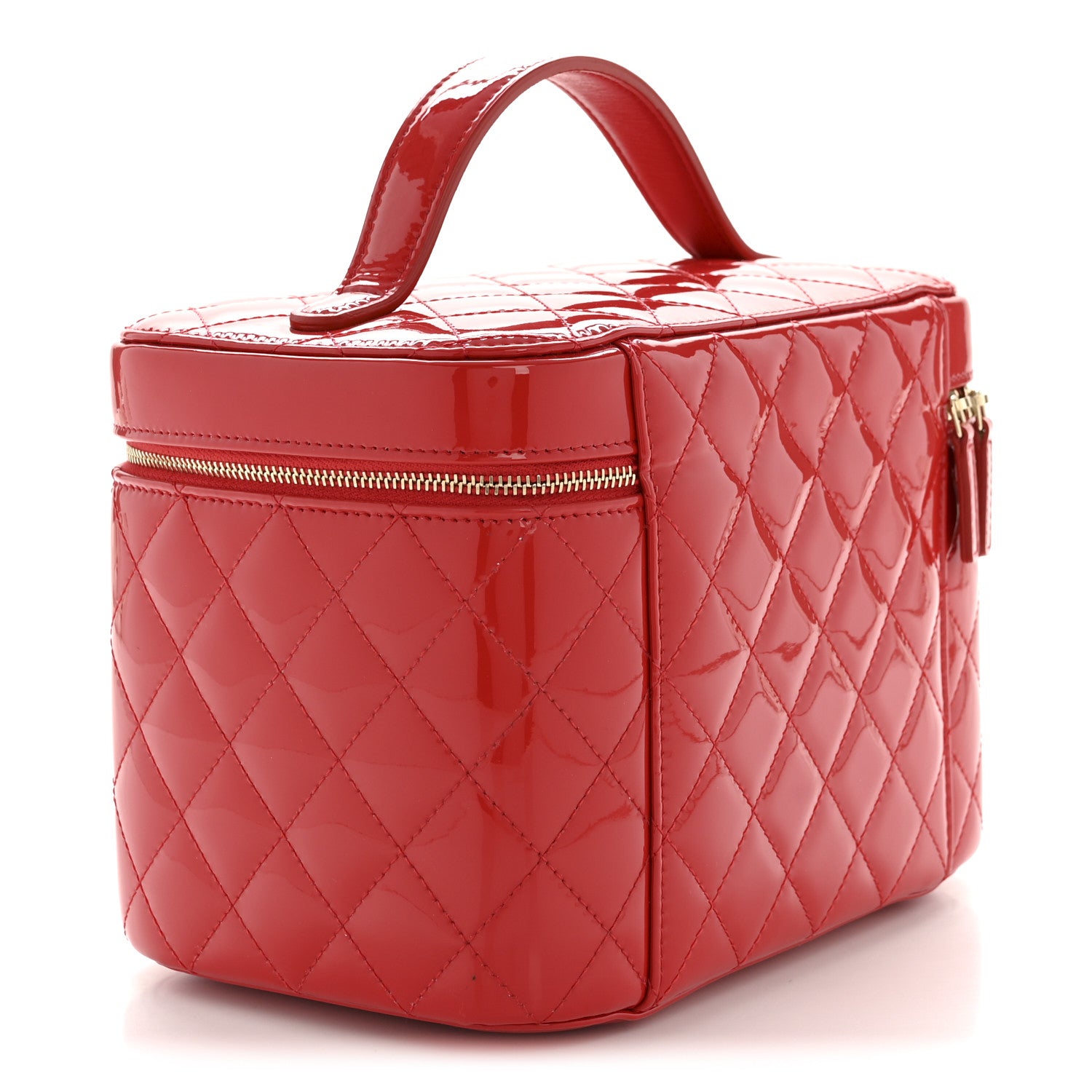 Chanel Patent Calfskin Quilted Large Vanity Pouch Red 3 of 7