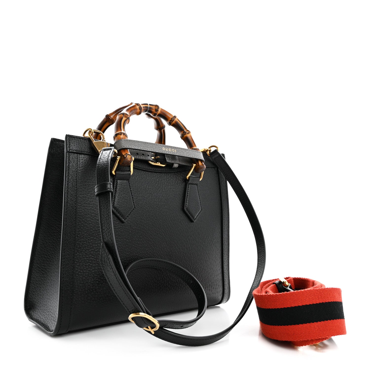 Gucci Textured Dollar Calfskin Web Small Diana Tote Bag Black Dusty Grey 4 of 10