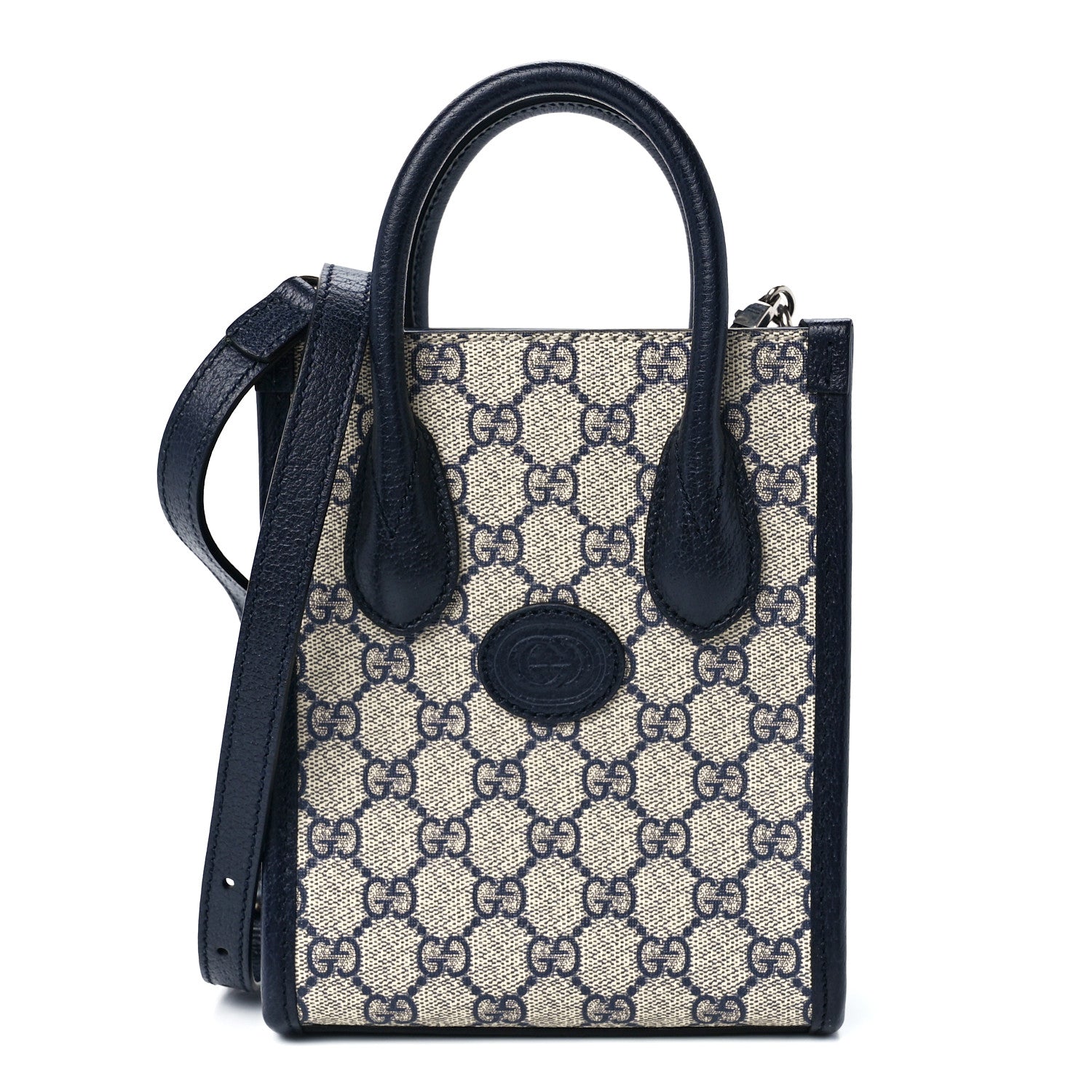 Gucci GG Supreme Monogram Textured Dollar Calfskin Mini Retro Interlocking G Tote Bag Beige Blue 1 of 11