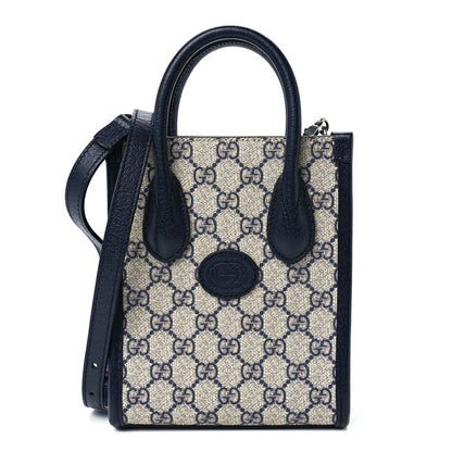 Gucci GG Supreme Monogram Textured Dollar Calfskin Mini Retro Interlocking G Tote Bag Beige Blue 1 of 11