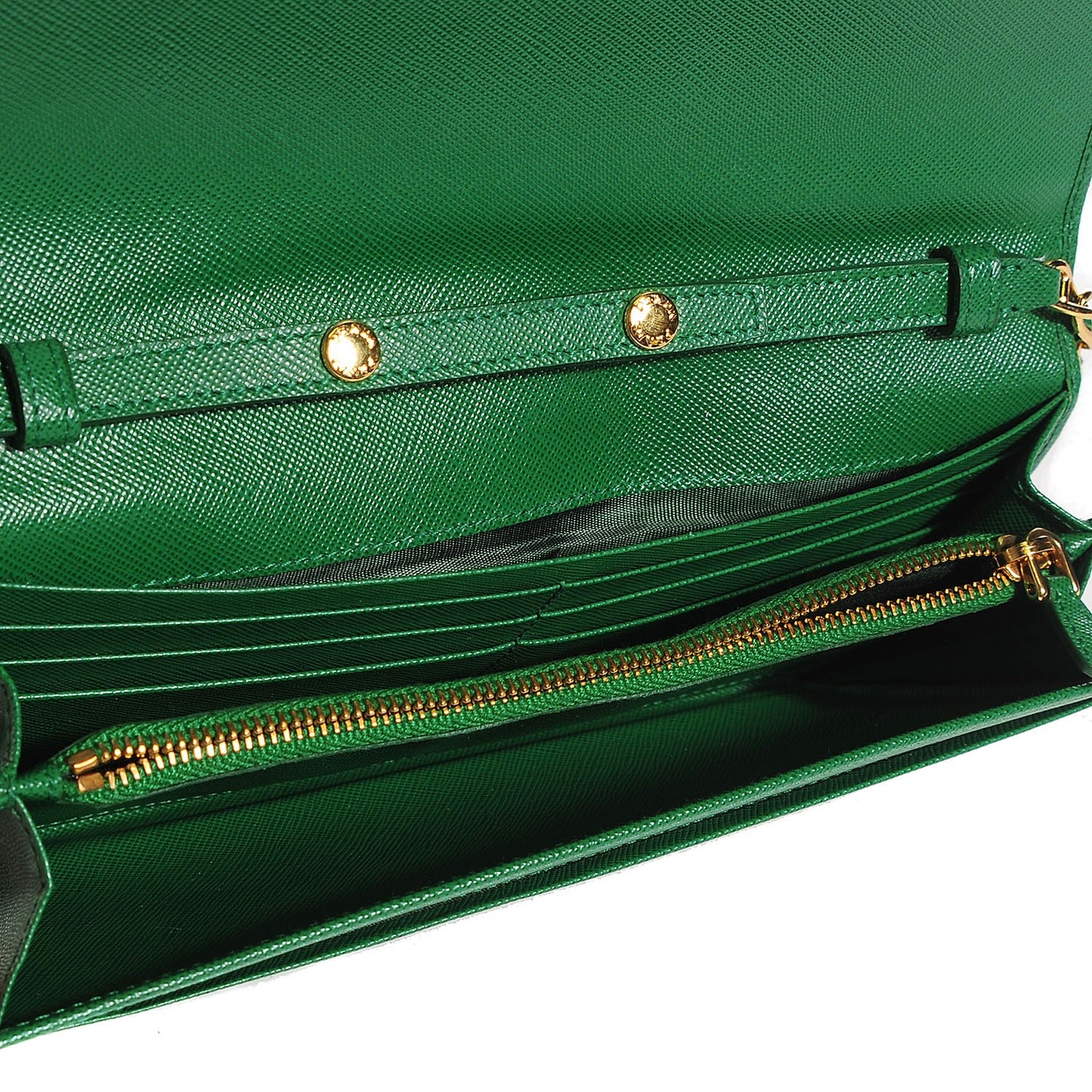 Saffiano Metal Oro Chain Wallet Verde