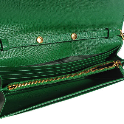 Prada Saffiano Metal Oro Chain Wallet Verde 6 of 10