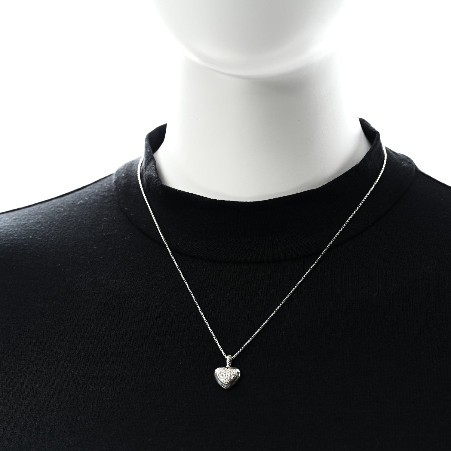 David Yurman Sterling Silver Diamond Cable Heart Pendant Necklace 2 of 5