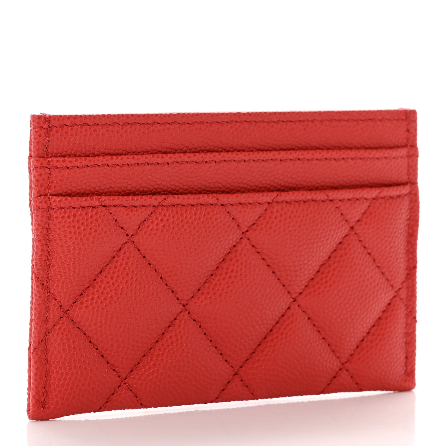 Chanel Caviar Metal Perforated Quilted CC Card Holder Red 3 of 9