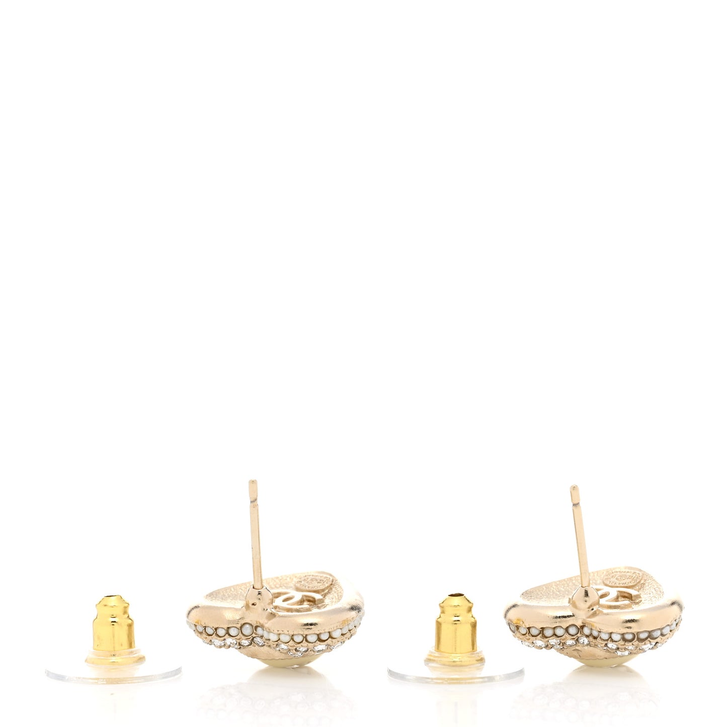 Pearl Crystal CC Heart Earrings Gold White