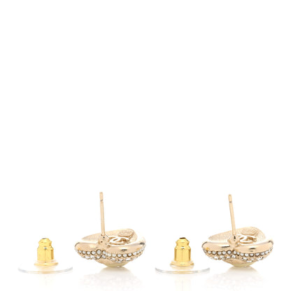 Chanel Pearl Crystal CC Heart Earrings Gold White 4 of 5