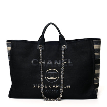 Chanel Canvas Striped Extra Large Deauville Tote Black Grey 1 of 10