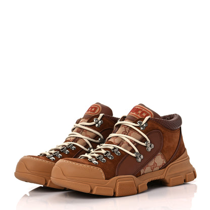 Gucci X SEGA Suede Calfskin GG Monogram Mens Flashtrek Sneakers 8.5 New Cuir Beige Ruggine 3 of 8