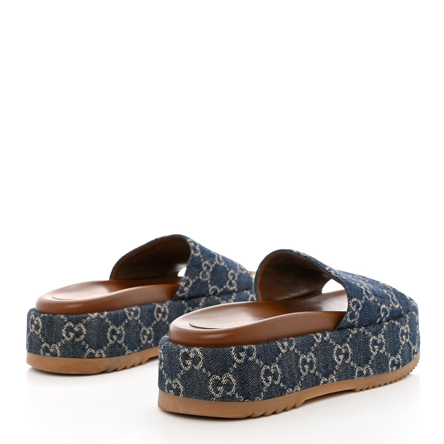 New Denim GG Monogram Angelina Platform 55mm Slide Sandals 37 Blue Tea
