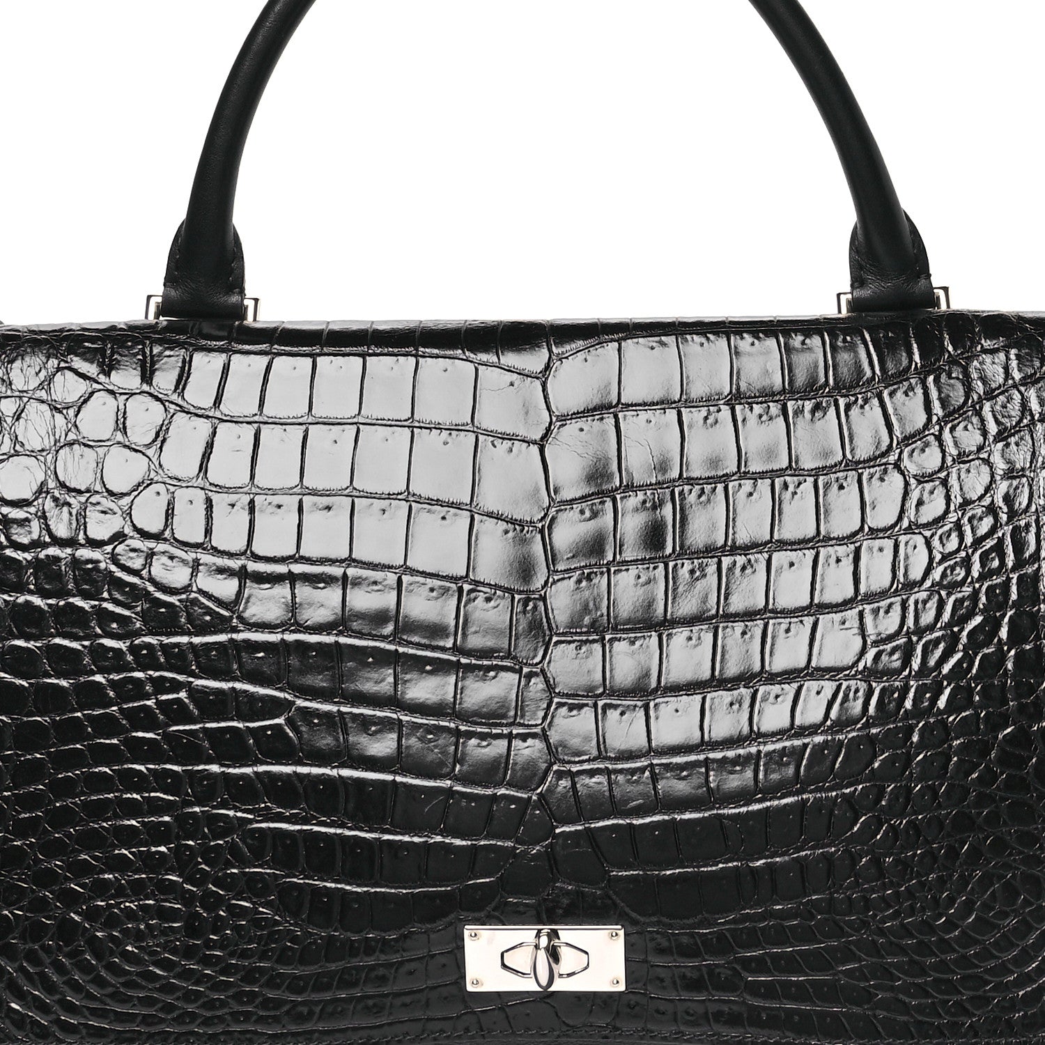 Givenchy Calfskin Crocodile Embossed Medium Shark Lock Satchel Black 8 of 11