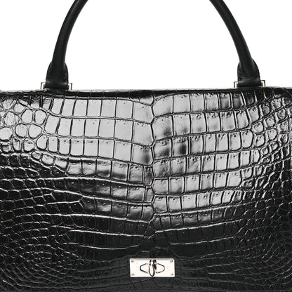 Givenchy Calfskin Crocodile Embossed Medium Shark Lock Satchel Black 8 of 11