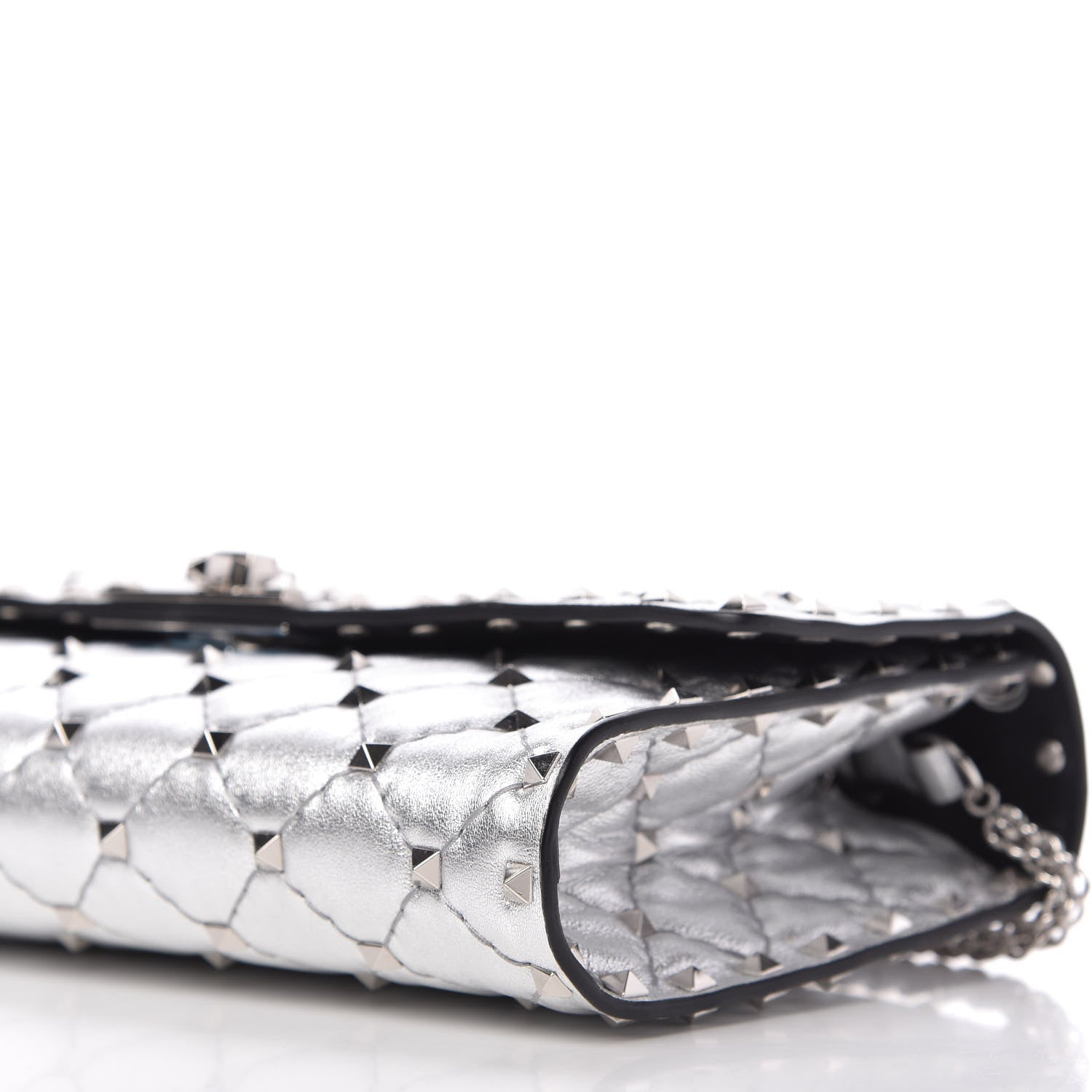 Valentino Garavani Metallic Nappa Rockstud Spike Wallet on Chain Silver 7 of 9