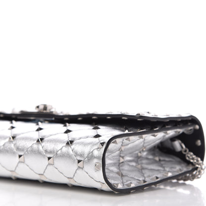 Valentino Garavani Metallic Nappa Rockstud Spike Wallet on Chain Silver 7 of 9