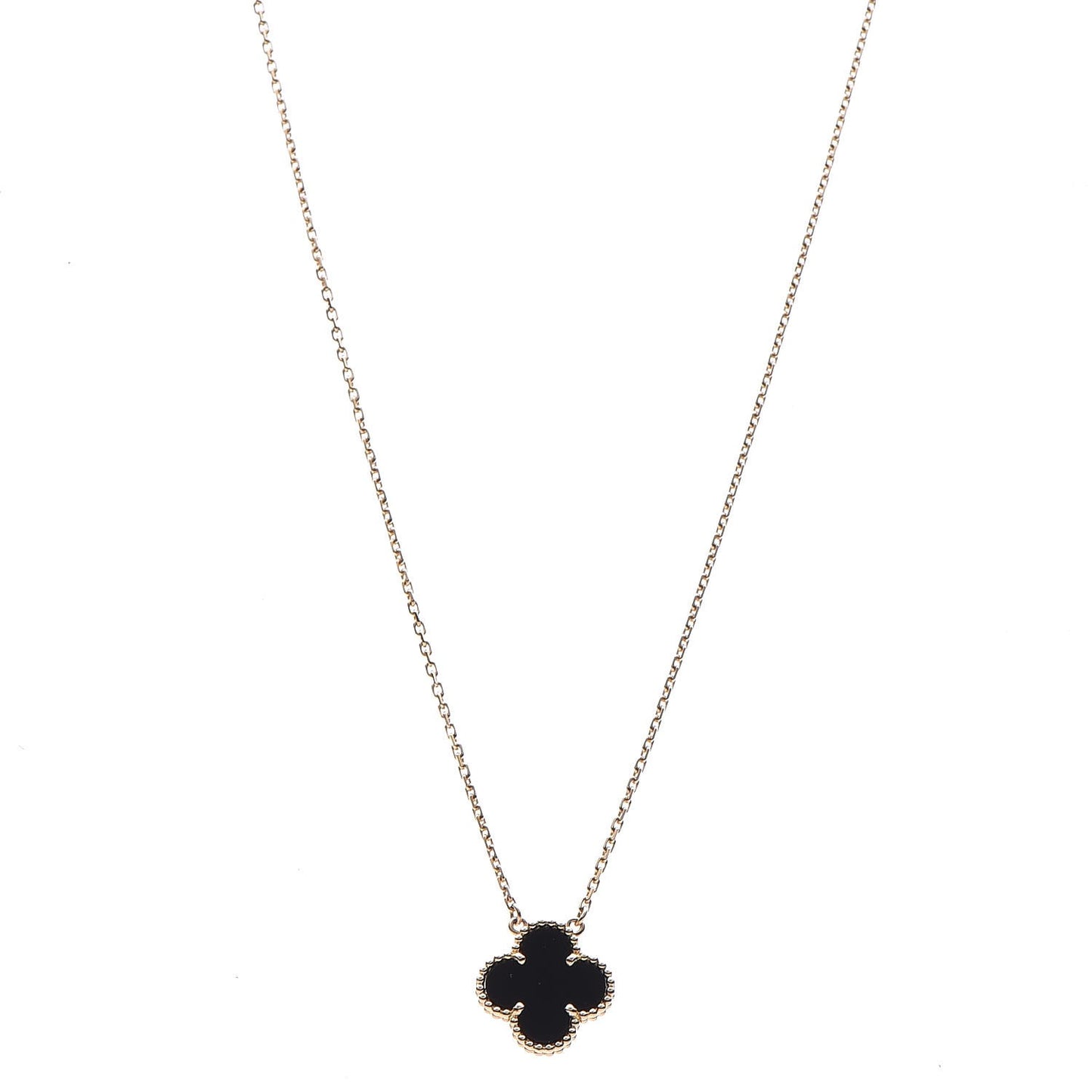 18K Yellow Gold Black Onyx Vintage Alhambra Pendant Necklace