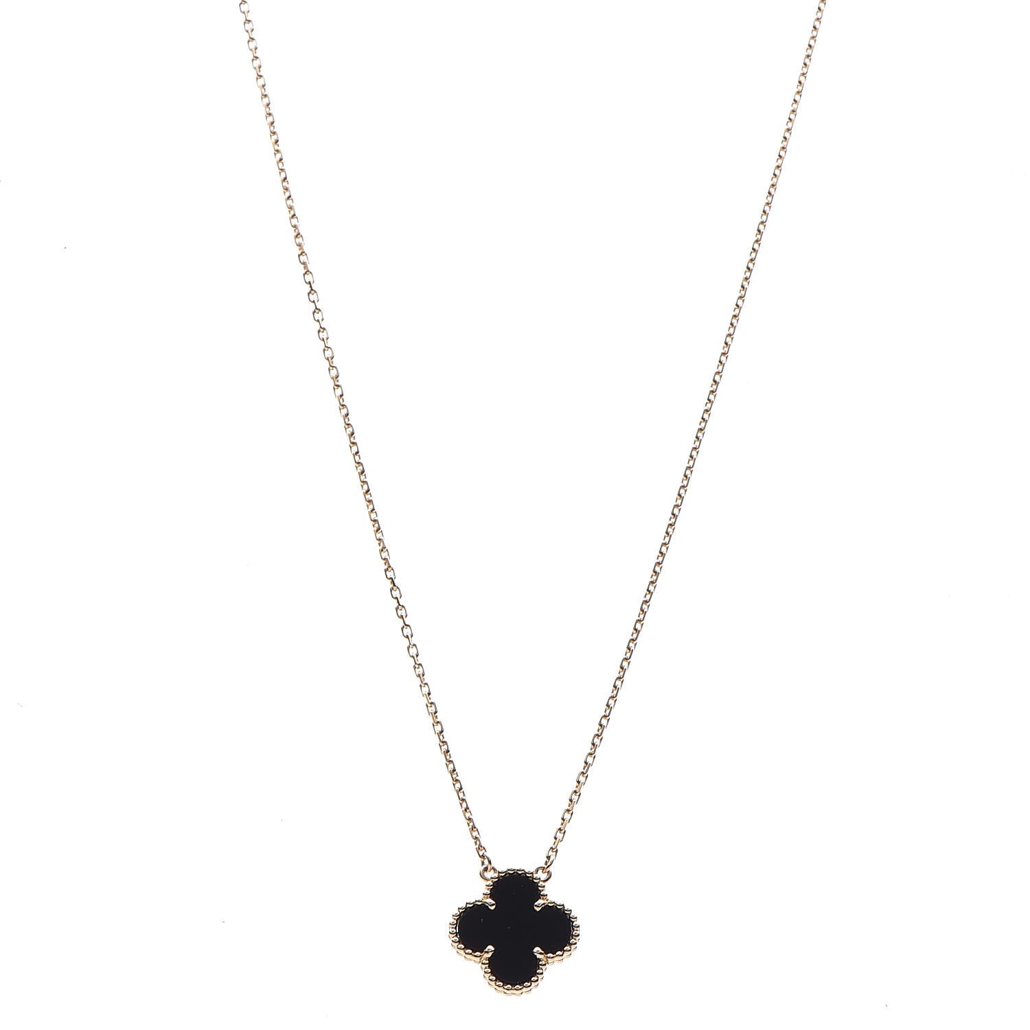 Van Cleef & Arpels 18K Yellow Gold Black Onyx Vintage Alhambra Pendant Necklace 1 of 7