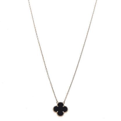 Van Cleef & Arpels 18K Yellow Gold Black Onyx Vintage Alhambra Pendant Necklace 1 of 7