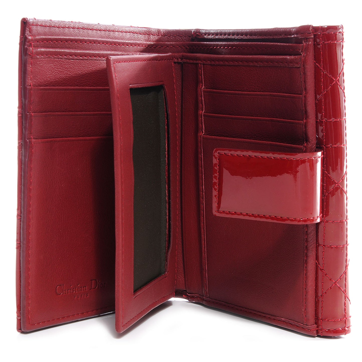 Patent Lady Dior Compact Cannage Wallet Red