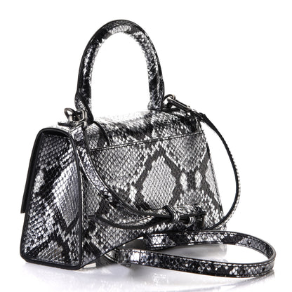 Balenciaga Shiny Calfskin Snakeskin Embossed Hourglass Top Handle Bag XS Silver Black 2 of 5
