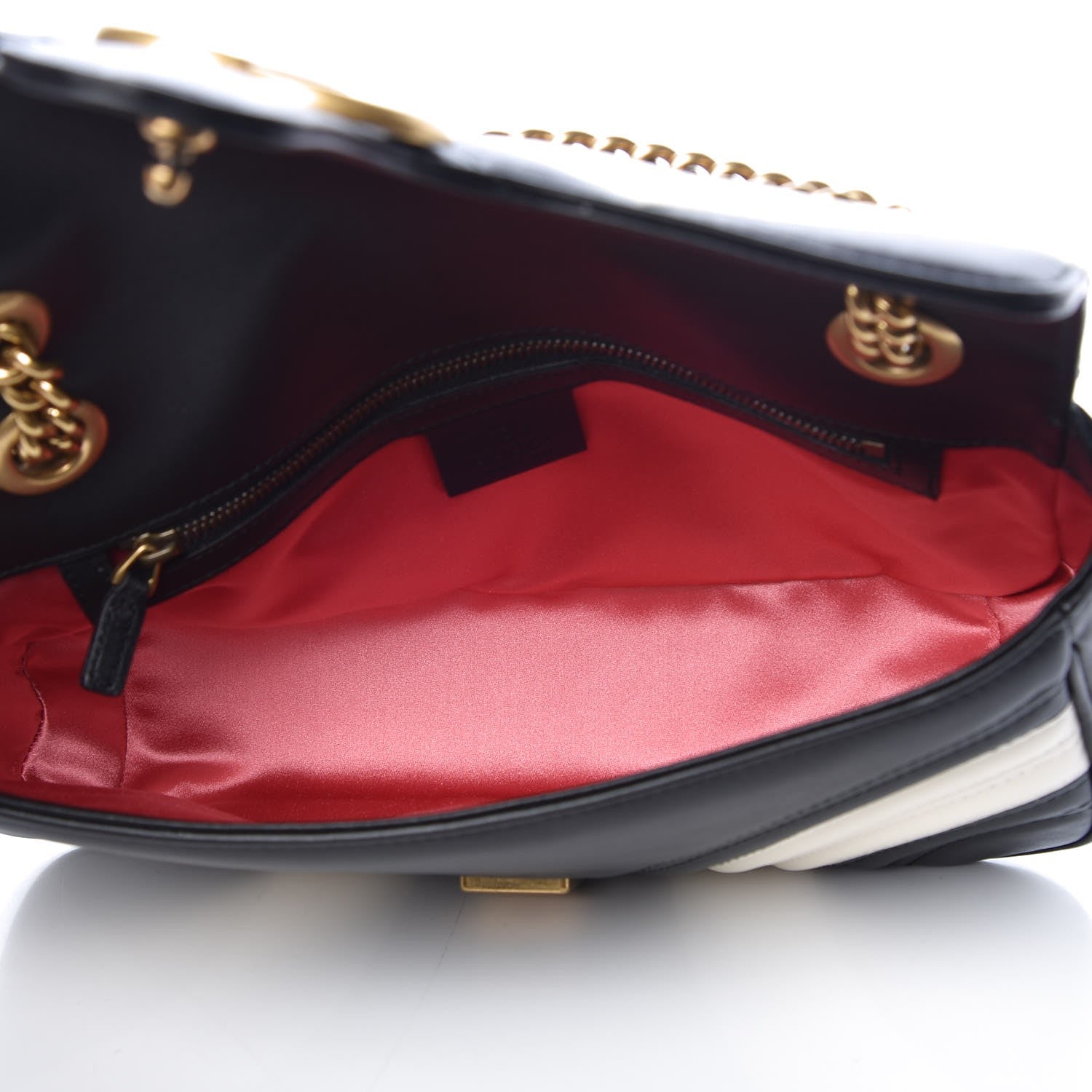 Gucci Calfskin Matelasse Small GG Marmont Shoulder Bag Black White 5 of 9