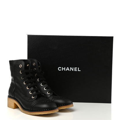 Chanel Calfskin Lace Up Combat Boots 39 Black 8 of 8