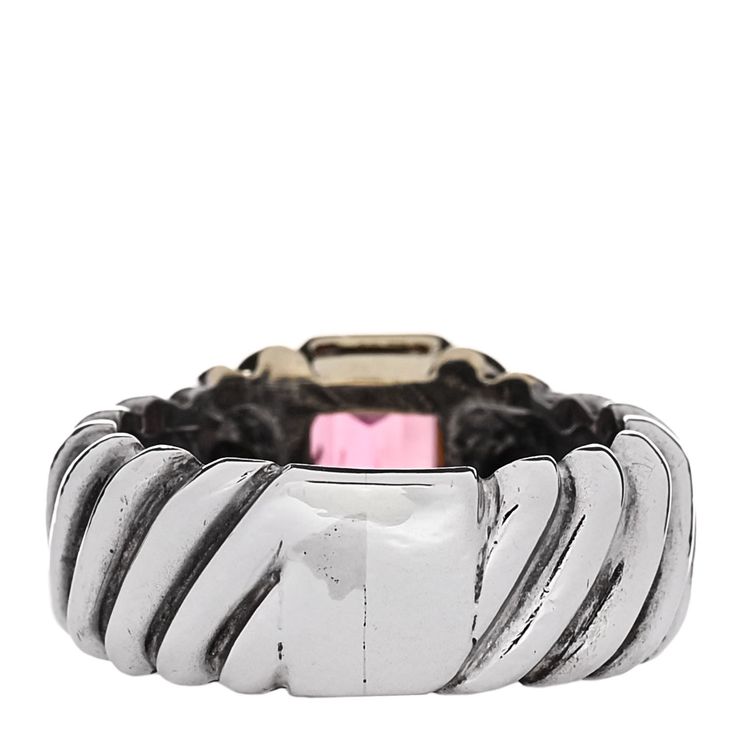 David Yurman Sterling Silver 14K Yellow Gold Pink Tourmaline Wide Cable Ring 53 6.25 3 of 5