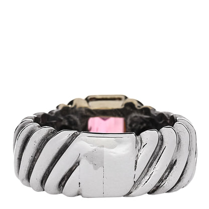 David Yurman Sterling Silver 14K Yellow Gold Pink Tourmaline Wide Cable Ring 53 6.25 3 of 5