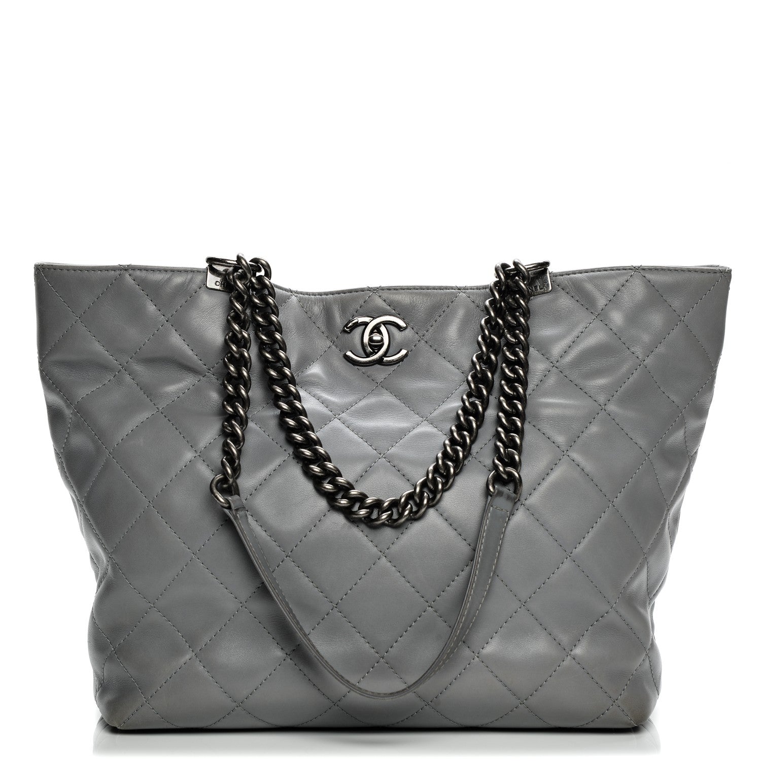 Chanel Calfskin Quilted Large Shopping In Chains Tote Light Grey 1 of 10