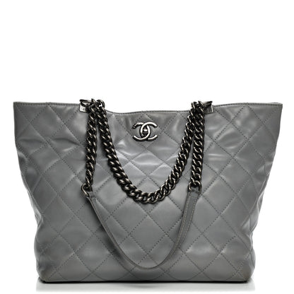 Chanel Calfskin Quilted Large Shopping In Chains Tote Light Grey 1 of 10