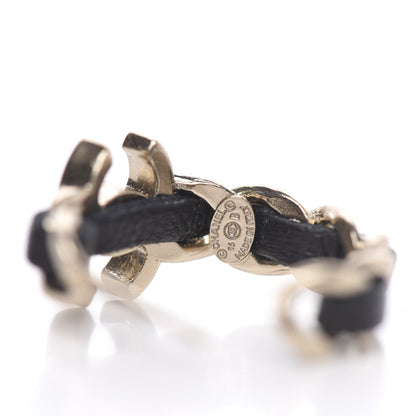Chanel Lambskin CC Chain Hoop Earrings Matte Gold Black 3 of 5