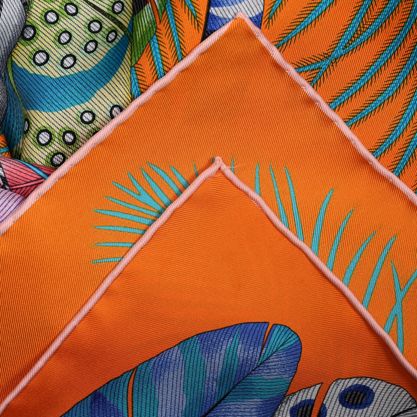 Silk Plumes En Fete Scarf 90 Orange Bleu Rose