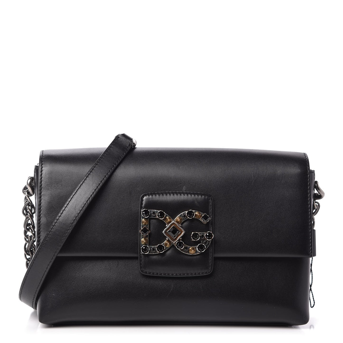 Nappa Crystal Embellished Millennial Rectangular Shoulder Bag Black