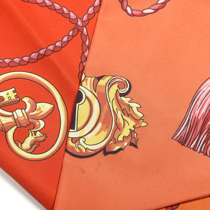 Hermes Silk Les Cles Maxi Twilly Cut Corail Orange Rouge 4 of 4