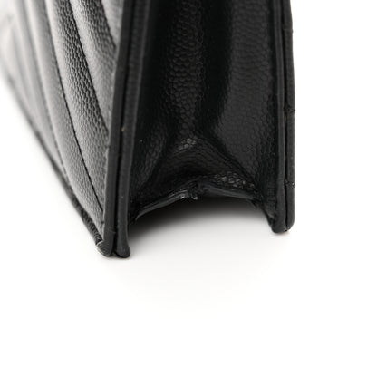 Saint Laurent Grain De Poudre Matelasse Chevron Monogram Monochrome Envelope Chain Wallet Black 18 of 18