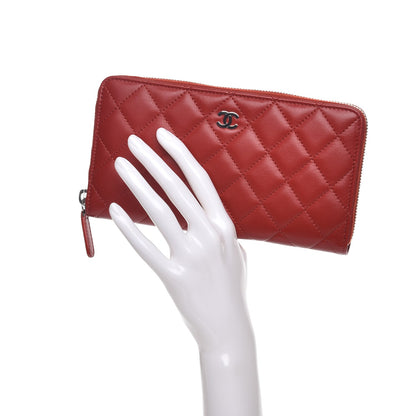 Chanel Lambskin Quilted Large Gusset Zip Around Wallet Red 2 of 9