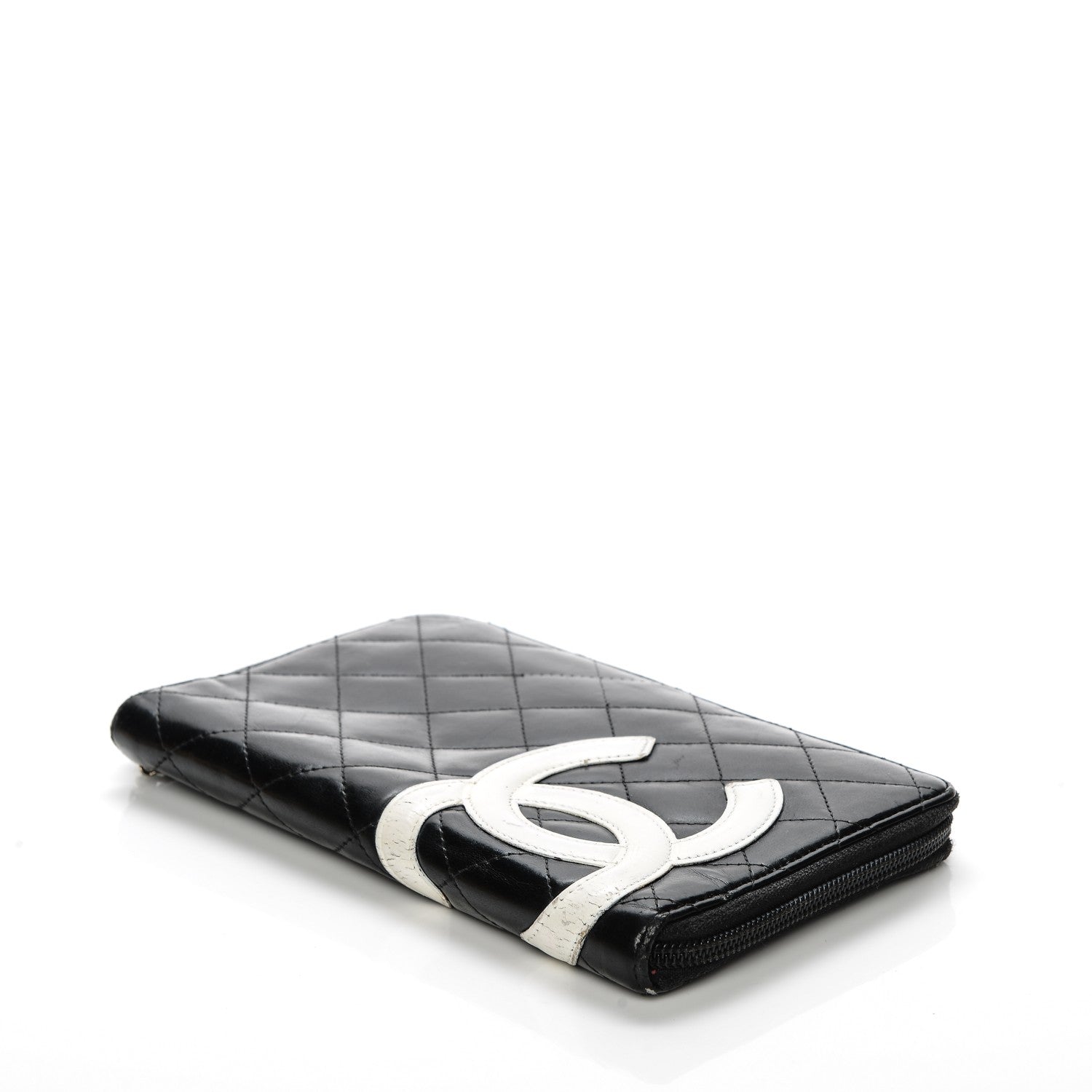 Chanel Calfskin Cambon Zip Around Organizer Wallet Black White 4 of 12