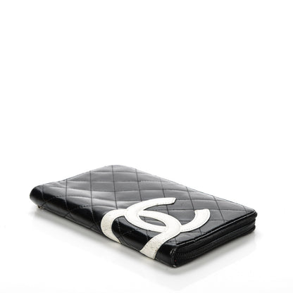 Chanel Calfskin Cambon Zip Around Organizer Wallet Black White 4 of 12