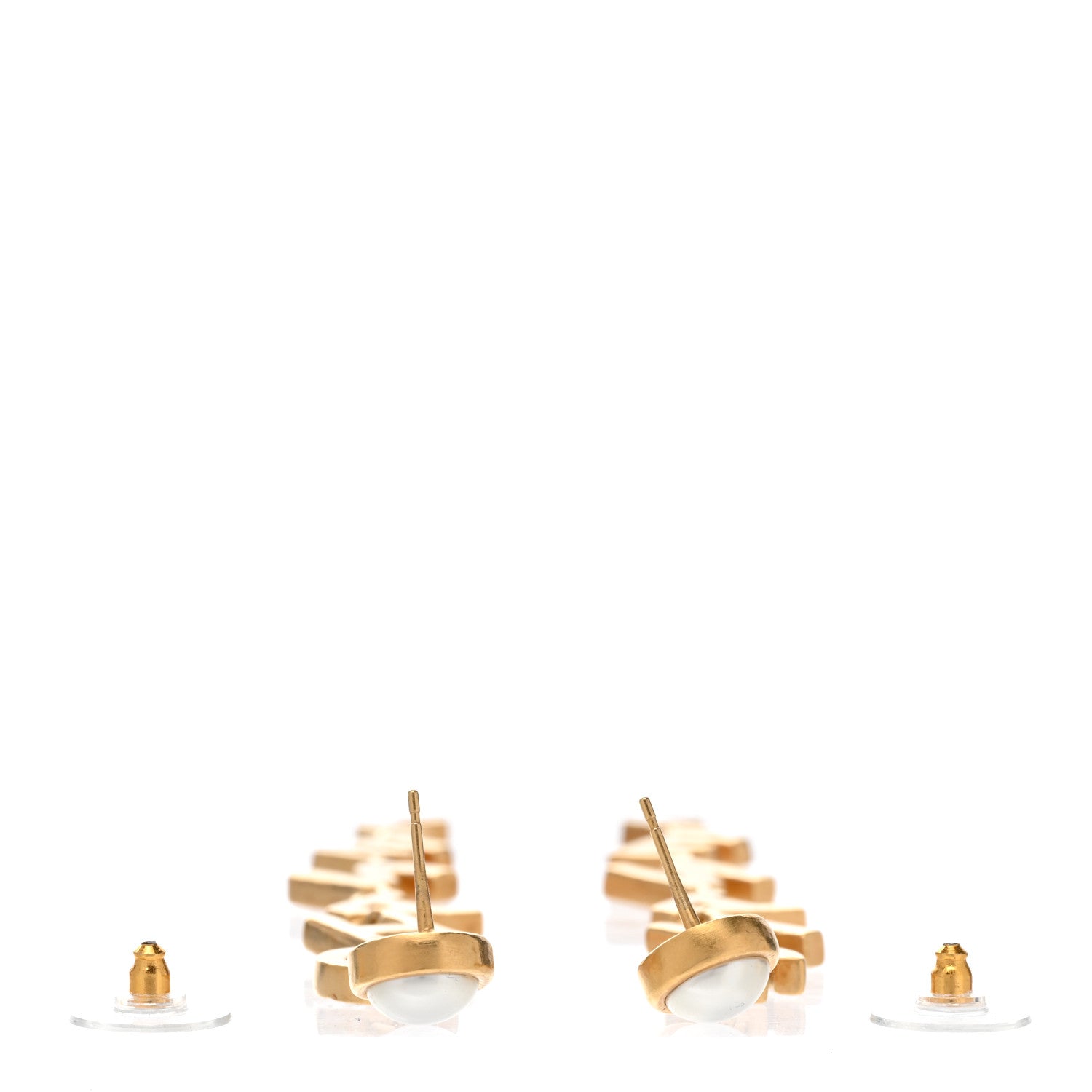Chanel Crystal Pearl Logo Drop Earrings Gold 3 of 5