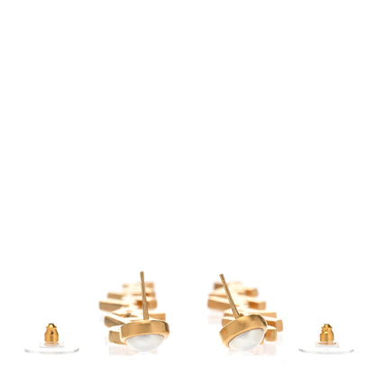Chanel Crystal Pearl Logo Drop Earrings Gold 3 of 5