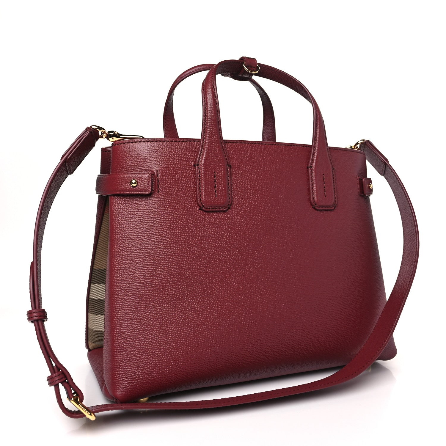 Burberry Grainy Calfskin House Check Medium Banner Tote Mahogany Red 3 of 9