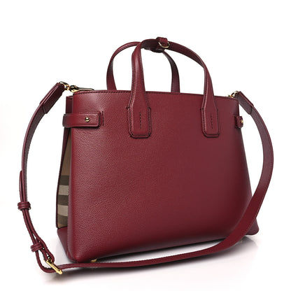 Burberry Grainy Calfskin House Check Medium Banner Tote Mahogany Red 3 of 9