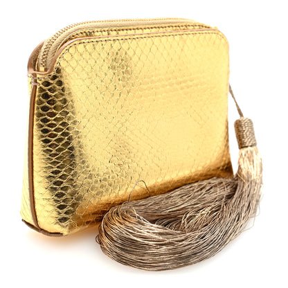 The Row Metallic Snakeskin Tassel Mini Wristlet Pouch Gold 3 of 7