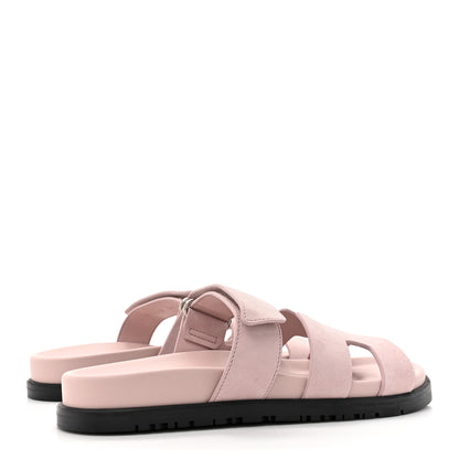 Hermes Suede Goatskin Womens Chypre Sandals 36.5 Rose Porcelaine 4 of 9