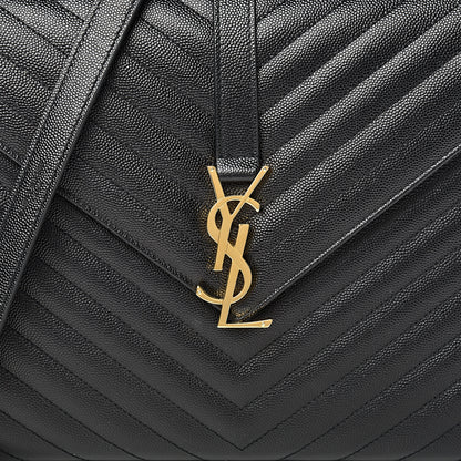 Saint Laurent Grain De Poudre Matelasse Chevron Large Monogram Satchel Black 7 of 10