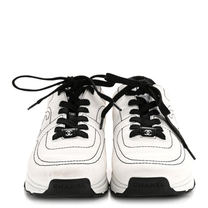 Chanel Cotton Womens CC Sneakers 38 White Black 3 of 10