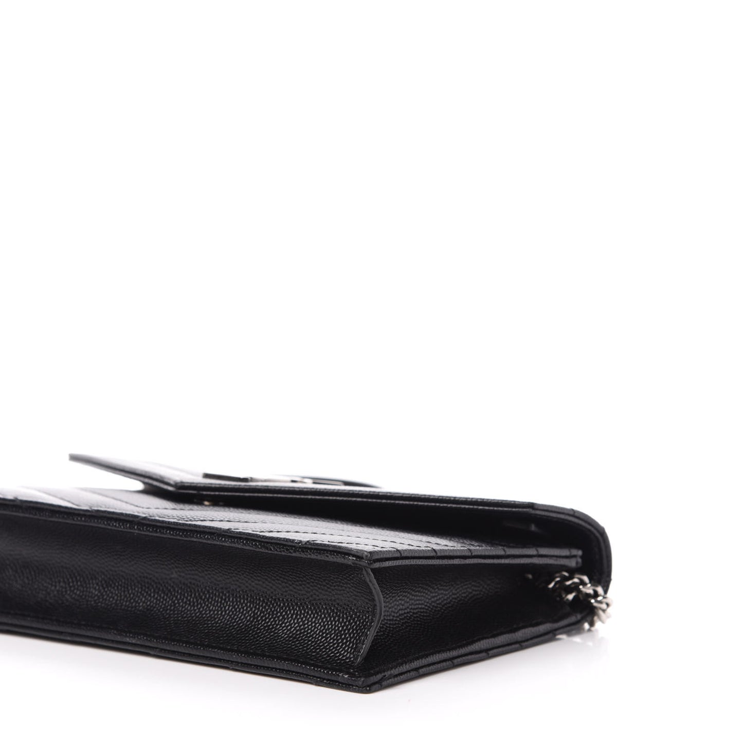 Grain De Poudre Matelasse Chevron Monogram Envelope Chain Wallet Black
